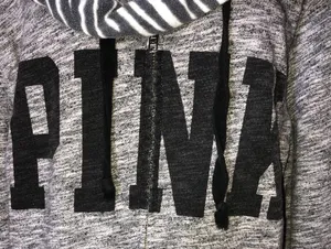 Pink Victoria’s Secret zebra print sweatshirt zip up top size medium original​ thumbnail 2