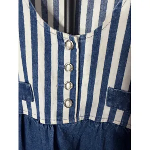 Vintage J Michelle‎ California Striped Denim Pinafore Dress Blue White Size 8 thumbnail 3