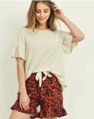 Perfect Peach Leopard Shorts with Oatmeal Top Set Multiple thumbnail 1