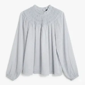 Ann Taylor Light Grey Smock Swiss Dot Top Blouse Size Medium thumbnail 1
