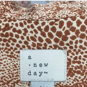 NEW a new day Animal print satin blouse top SMALL brown tan long sleeves buttons thumbnail 7