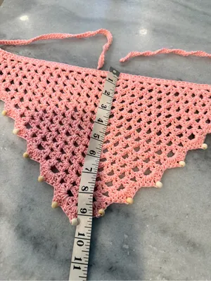 Handmade Crochet Wood Beaded Kerchief Head Scarf Cotton Boho Bandana Cottagecore thumbnail 4