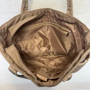 BAGSMART Quilted Puffy Tote Bag Taupe Laptop Travel Work Gym Carry On thumbnail 3
