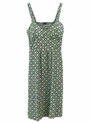 As You Wish Green Floral Midi Dress XL Cottagecore Rayon Sundress Tie 2 Ways thumbnail 3