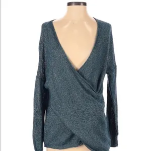 KIMCHI Blu small teal oversized faux wrap sweater thumbnail 2