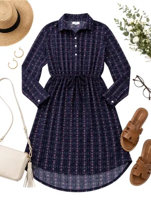 Abercrombie & Fitch Navy Floral Boho Shirt Dress Drawstring Waist Women’s Small thumbnail 1