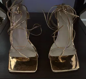 Elegant Gold Strappy Heels Size 7.5 thumbnail 1