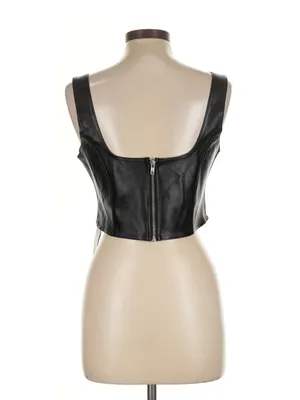 Blackmilk Black Faux Leather Corset Crop Top with Pink Lace-Up thumbnail 2