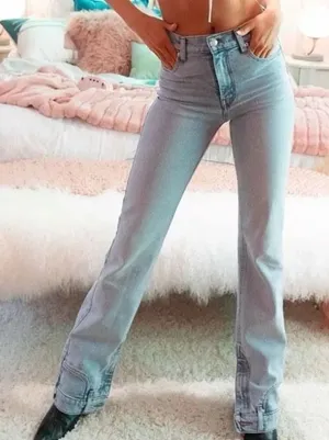 Revice Denim Farrah Super High Rise Jeans Button Hem in Blue Size 28 thumbnail 1