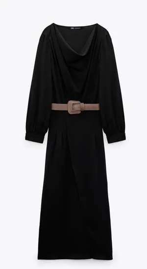ZARA Black Belted Long Sleeve Grunge Midi Dress thumbnail 5