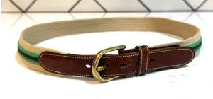 vintage Dooney & Bourke canvas brown leather tabs with a brass buckle blue green thumbnail 1