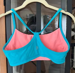 BuffBunny Collection reversible sports bra workout top coral neon sky blue thumbnail 1