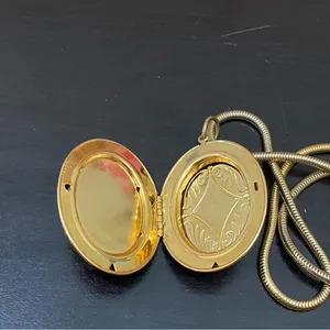 Vintage Flower Cameo Locket Pendant Gold-plated Round Snake Chain 24” Necklace thumbnail 7
