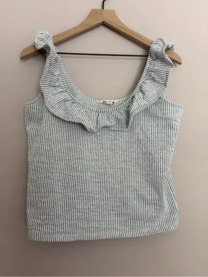 Boden Seersucker Frill Stripe Top Size 8 thumbnail 3