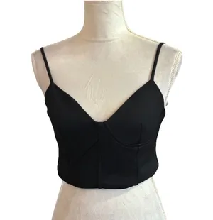 Zara Y2K Corset Bra Crop Black Top Size M Spaghetti Strap Ruched Back Gothic thumbnail 1