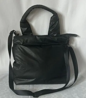 Caraa Sporty Black Puffy Nylon Detachable Strap Double Handle Tote Purse Bag 🌺🌺 thumbnail 1