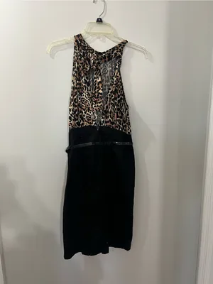 XOXO Leopard Print Bodice Black Skirt Open Back Dress thumbnail 6