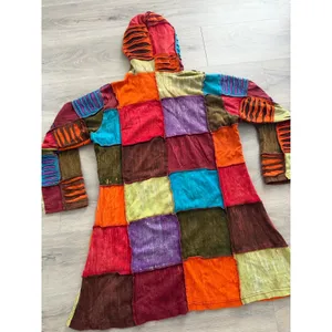 Women's Patchwork Multicolor Boho Hippie Grunge Long Sweater Distressed Sz Large thumbnail 8