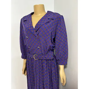 Breli Originals Vintage 80s Purple Geometric Medallion Belted Midi Dress USA thumbnail 2