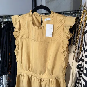 Club Monaco Mustard Ruffle Sleeve Fit And Flare Dress Womens 6 New NWT thumbnail 6