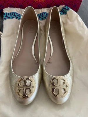 Tory Burch Claire Ballet Flats Spark Gold Metallic Leather Size 9 thumbnail 2