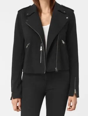 Allsaints Harper Biker Sweatshirt Jacket Black & Silver Women's M Cotton Moto thumbnail 1