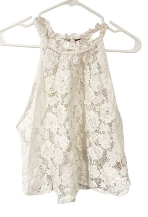 Free People Ivory Lace Sheer High Neck Sleeveless Top Size Medium thumbnail 1