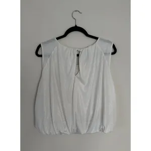 By Anthropologie Ivory White Shimmer Bubble Top Shirt SZ L Party Date Office EUC thumbnail 6