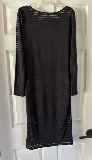 Divided H&M Black Long Sleeve Mesh Panel Overlay Bodycon Midi Dress - Size M thumbnail 4