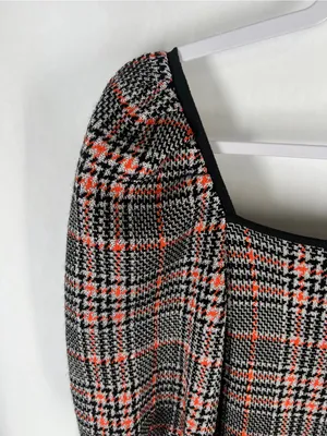 Zara Plaid Puff Sleeve Square Neck Mini Dress Size S thumbnail 3