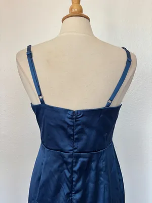 Lulu's Deep Blue Satin Square-Neck Midi Dress thumbnail 8