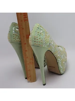 Kiss Kouture Celine Light Mint Green Peep Toe Beaded Platform Heels Size 8.5 thumbnail 4