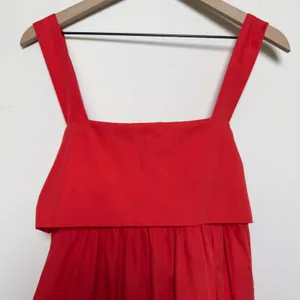 Entro Women Cotton Cottage Midi Dress Large Red‎ Tiered Square Neck Party Event thumbnail 4