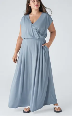 NWOT Halara Blue V Neck Short Sleeve Wide Leg Jumpsuit thumbnail 1