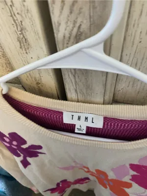 THML Cream Crewneck Sweater with Pink, Magenta & Orange Floral Design thumbnail 2