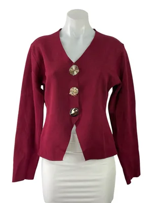 Fashion Womens Red V-neck Oversized Buttons Long Sleeve Cardigan Sweater Size M thumbnail 1