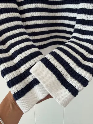 J. Crew Navy and White Striped V-Neck Button Cardigan thumbnail 8
