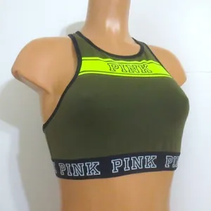 PINK Victoria’s Secret Olive Green Logo Reverse Racerback Bra Top thumbnail 4