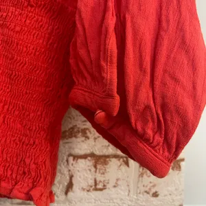 Free People Red Ruched Sleeve Blouse thumbnail 3