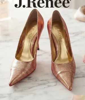 J. Renee Bolero Pumps 7.5 Womens Gold Red Metallic Snakeskin Pointed Toe Heels thumbnail 1