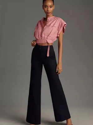 Anthropologie Maeve The Naomi Ponte Wide-Leg Flare Pants Black 2 thumbnail 2