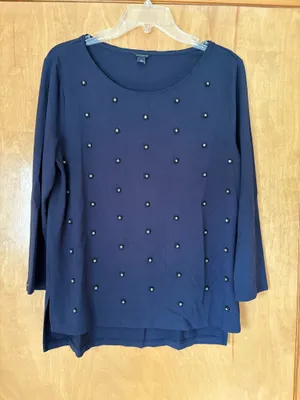 Ann Taylor Navy Beaded Shirt thumbnail 1