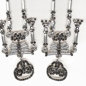 Halloween. Rhinestone Silver Skeleton Earrings. thumbnail 5