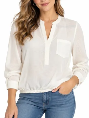 The Limited Ivory Textured Blouse M Split Neck Long Sleeve Career Top thumbnail 1