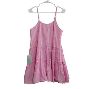 Maisie Pink Gingham‎ Tiered Mini Dress Cotton Babydoll Ruffle Trim NWT Size M thumbnail 6
