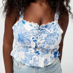 Urban Outfitters Womens Goodie Lace Up Tropical Floral Bustier‎ Crop Top Size M thumbnail 1