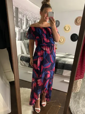 Express Off The Shoulder High Low Maxi Dress Size Small Vacation Tropical Flowy thumbnail 2