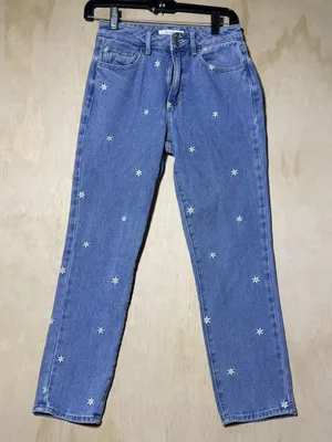 PacSun Women 23 Daisy Embroidered Mom Jeans High Rise Blue Floral Y2K Tapered thumbnail 1
