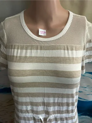 Calvin Klein Beige & White Striped Knit Dress with Mesh Yoke SZ 8 NWT thumbnail 7