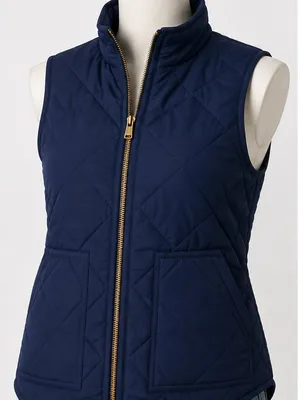 J. Crew Navy Quilted Sleeveless Zip Vest with Gold Zip thumbnail 1
